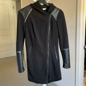 Brand: Blanc Noir, size xs, black with leather black, 3/4 jacket.